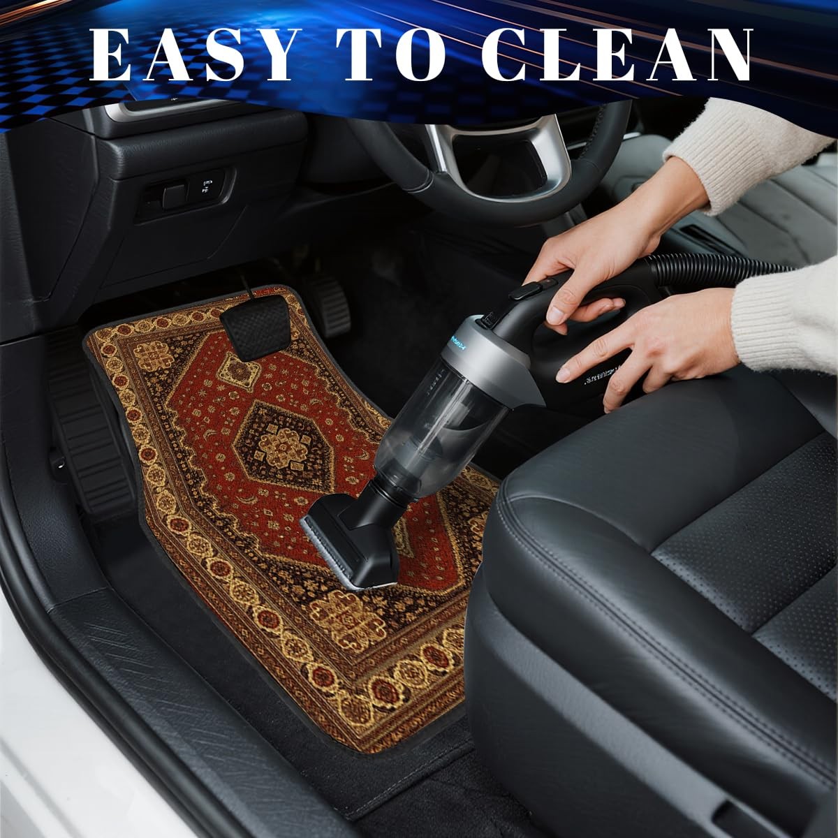Xmysilz Carpet Car Floor Mats Set Of 4 Red Brown Geometric Rug Automotive Foot