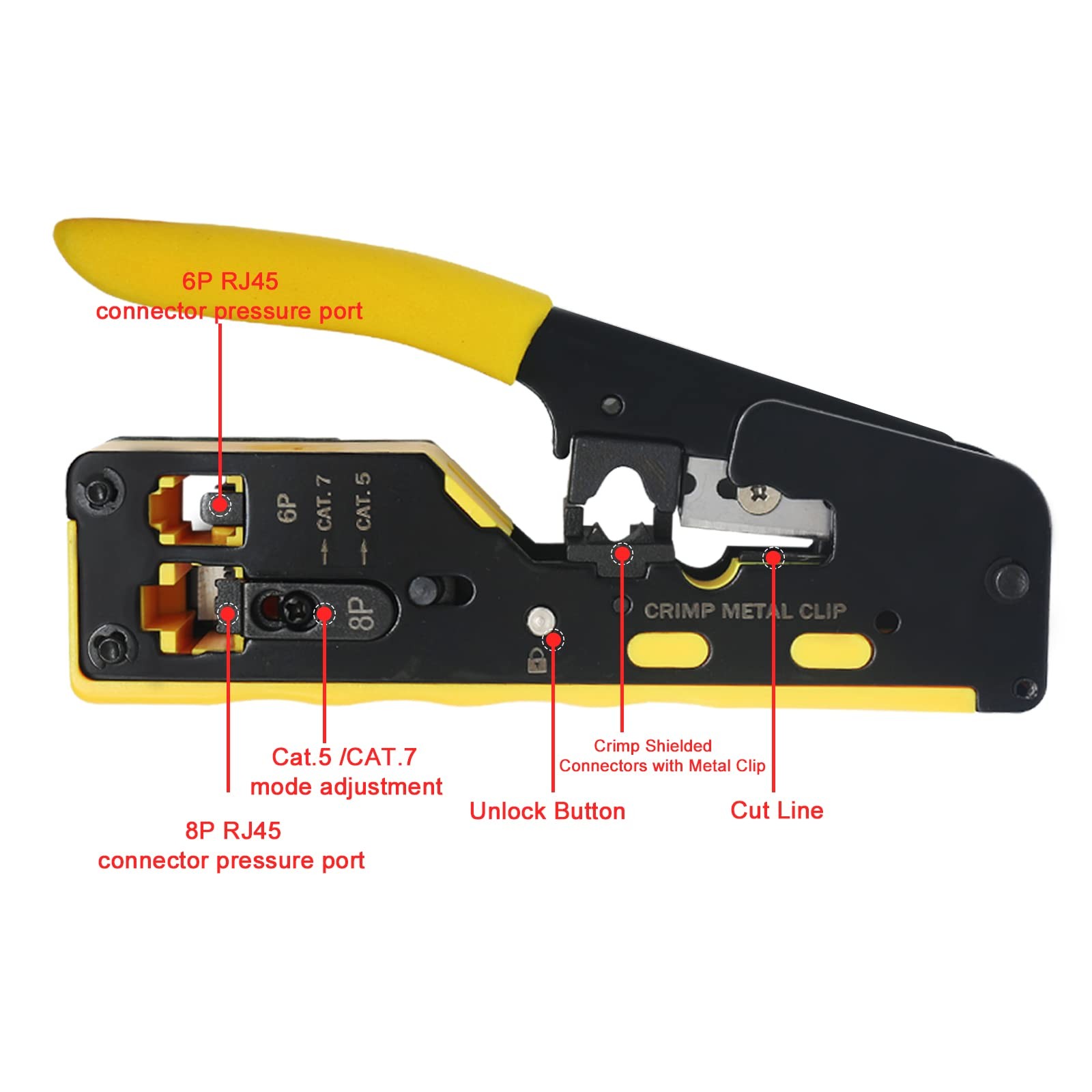 Pass Through RJ45 Crimp Tool / Wire Stripper / Wire Cutter for RJ11/RJ12 Stan…