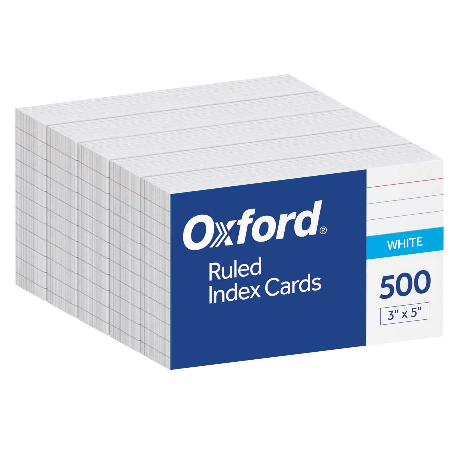 Index Cards, 3 x 5 Inches, White, Lined on Front, Blank on Back 500 Count 5 Pac