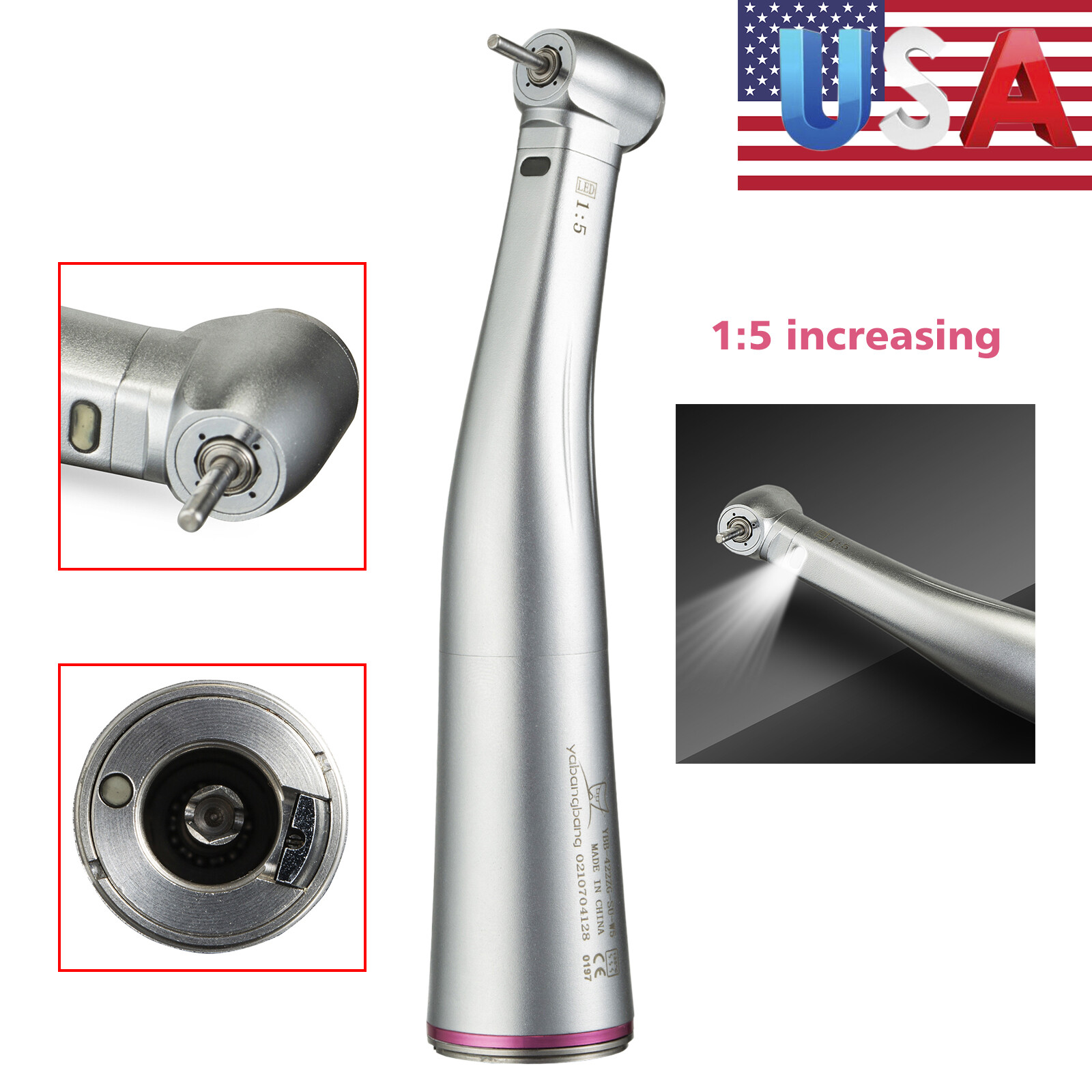 Dental Electric LED Contra Angle Low Speed Handpiece 1:5/1:1 Push Type