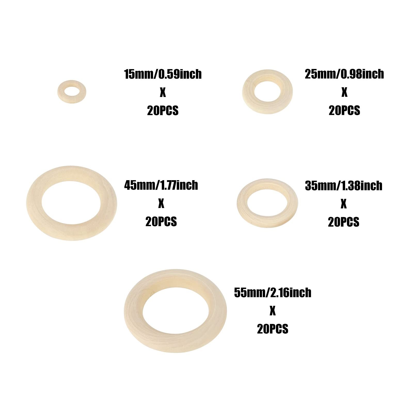 100 PCS Unfinished Natural Wooden Rings for Crafts, Wood DIY,…
