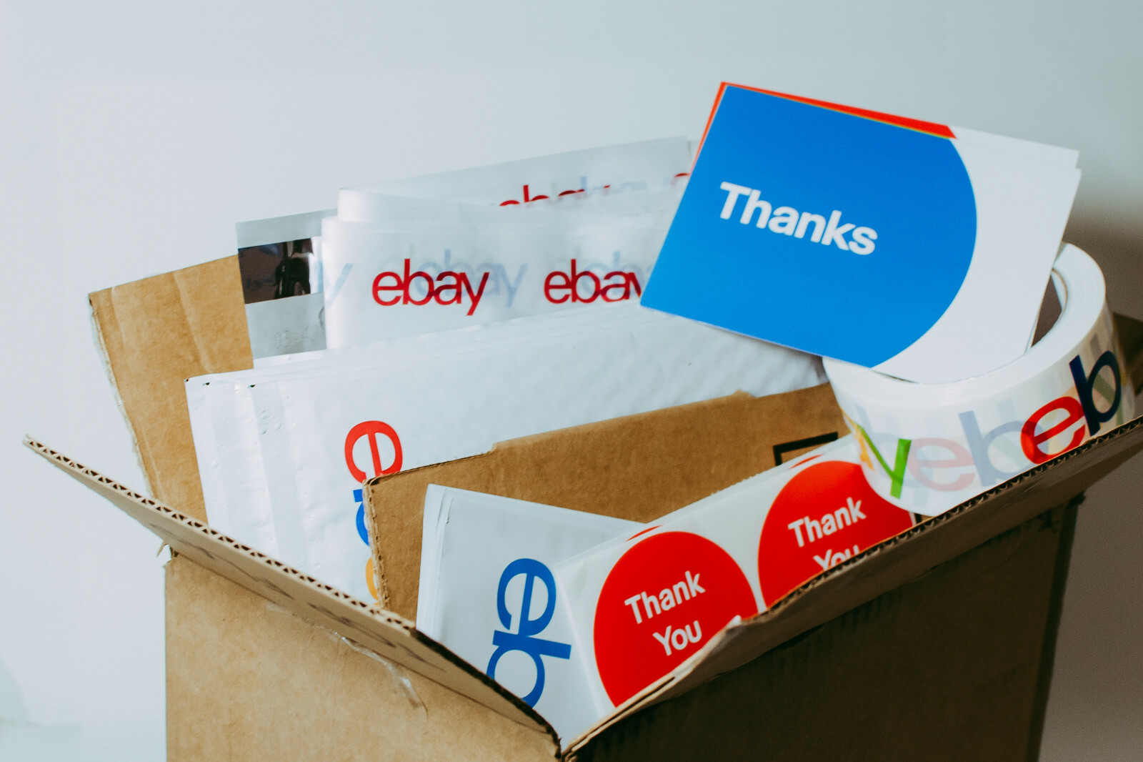 42 Ebay Branded Shipping Supplies STARTER KIT Box Envelopes Tape Tissue Postcard