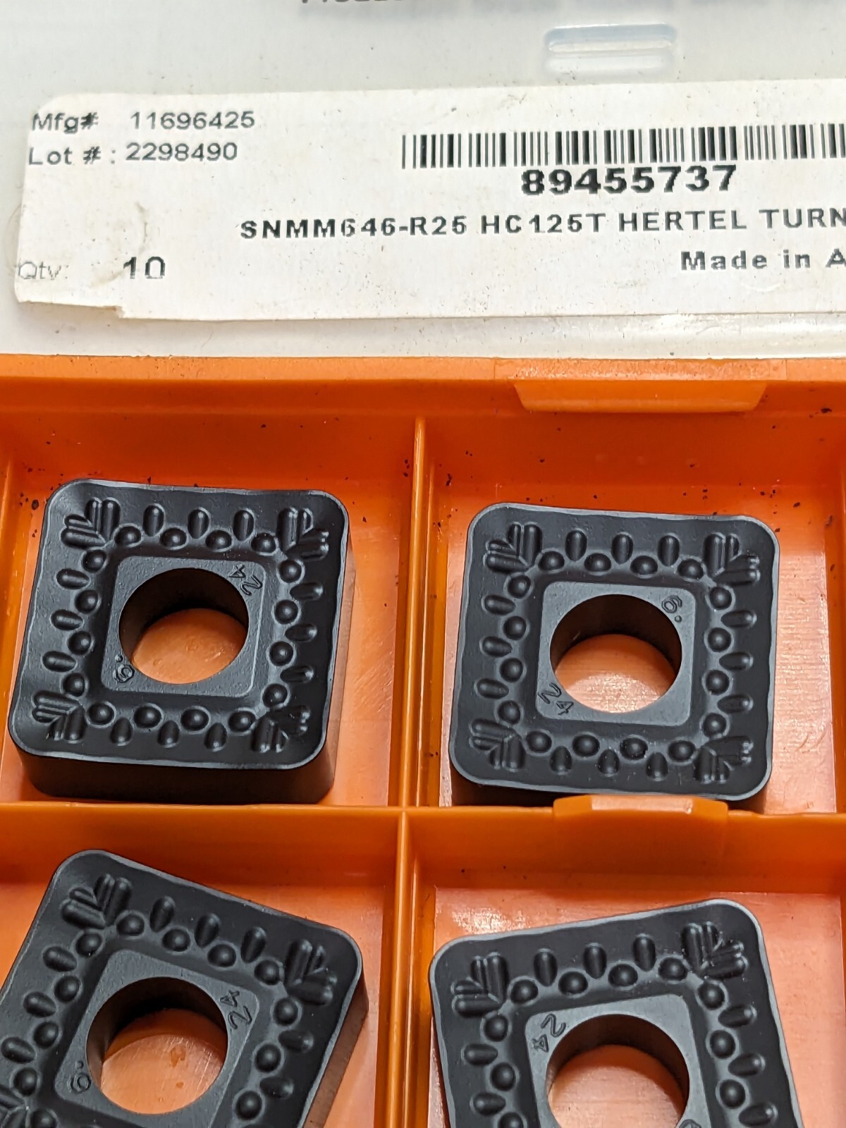HERTEL Turning Insert: SNMM646R25 HC125T, Carbide Qty 10 89455737