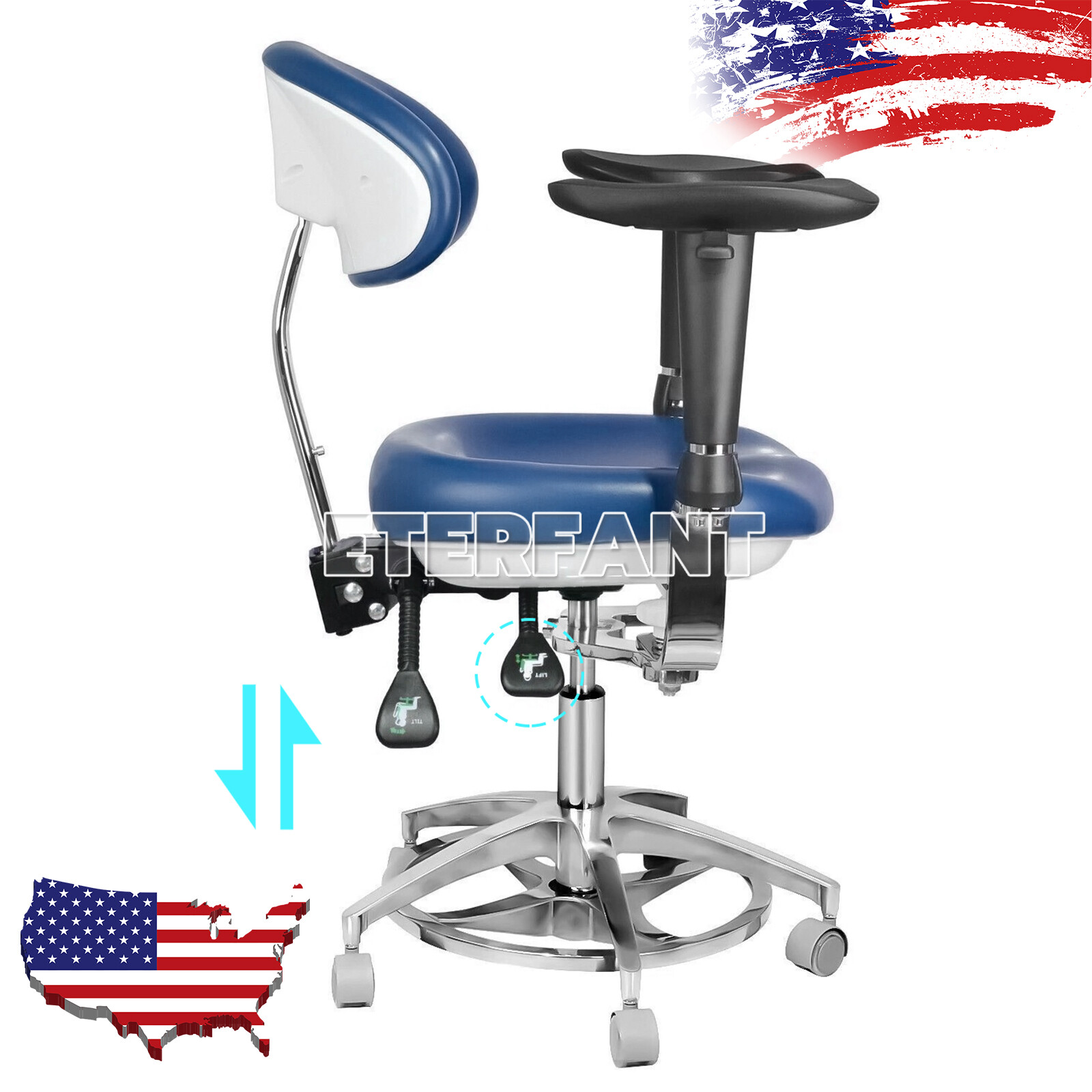 ETERFANT Adjustable Mobile Chair/Medical Microscope Stool Chair with Armrest