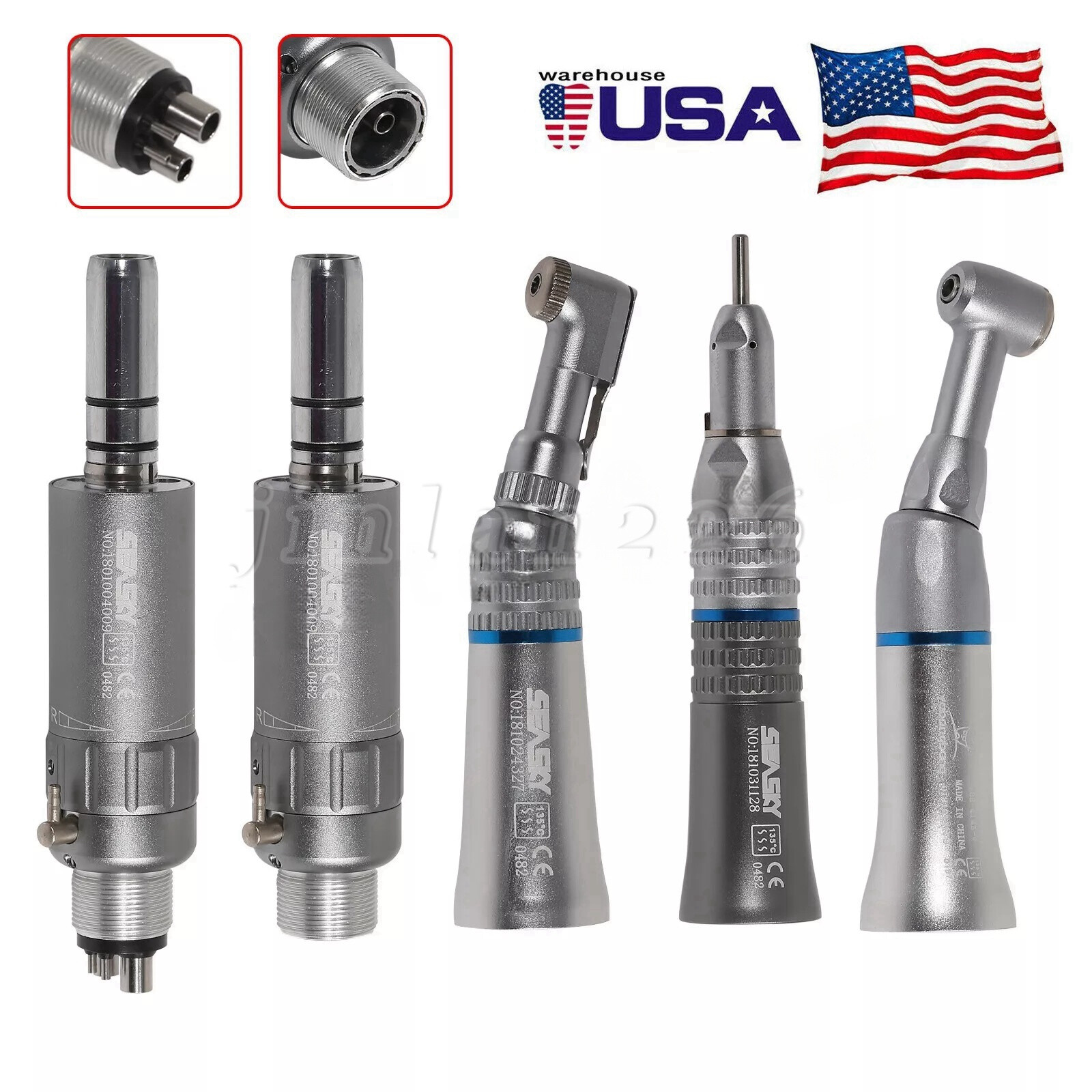Dental Low Slow Speed Handpiece E-type Contra Angle Micro Air Motor 2/4 Hole 1:1