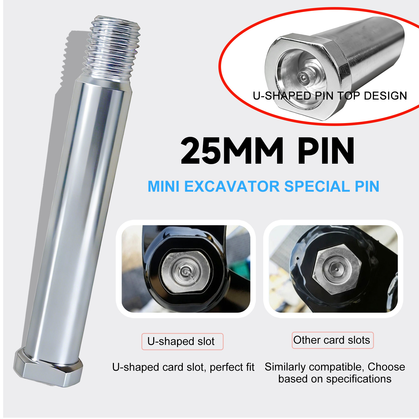 25mm Mini Excavator Pin 2Pcs Heavy Duty For Mini Digger Boom Dipper Stick Bucket