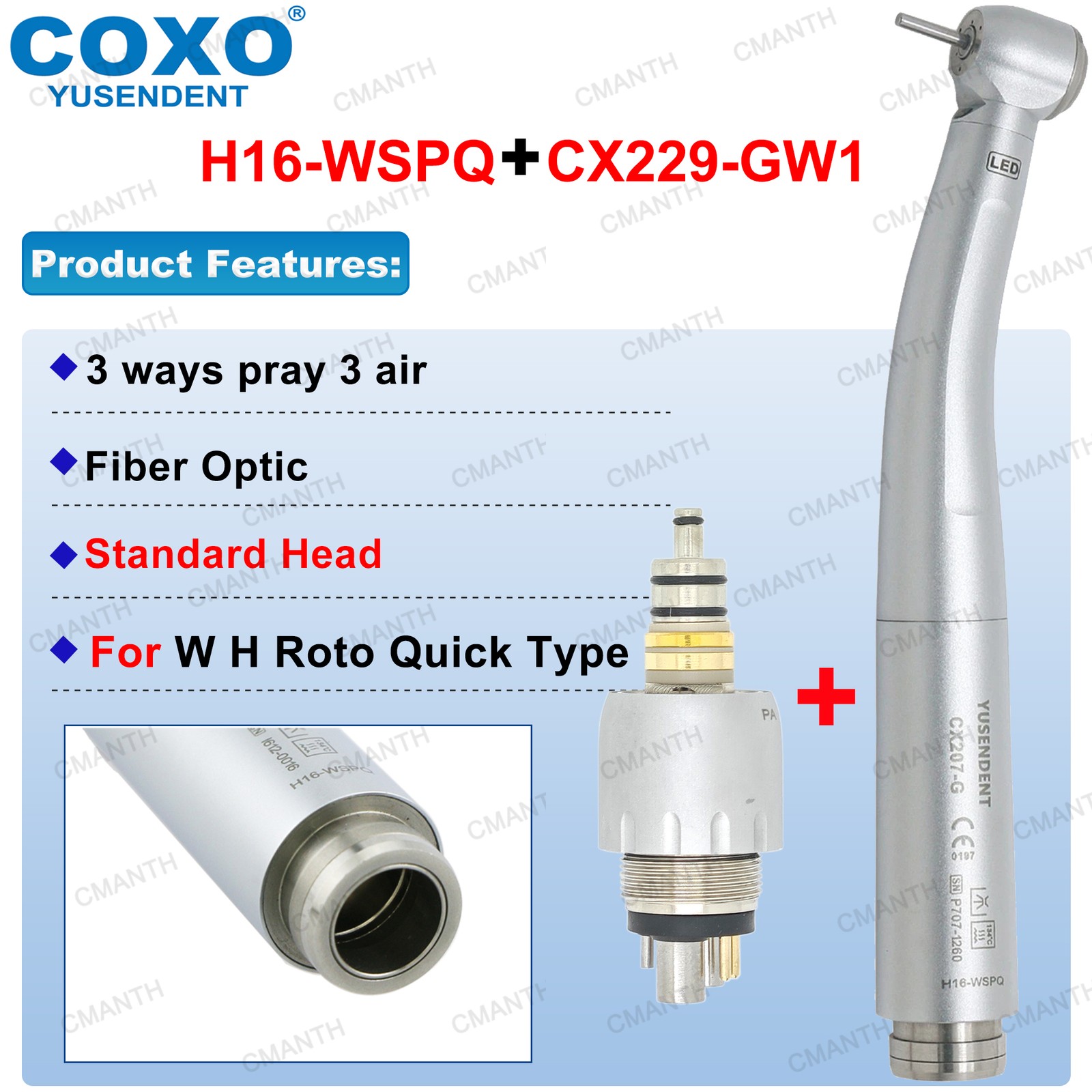US COXO Dental Fiber Optic Handpiece High Speed Turbine Fit KAVO NSK Sirona 6Pin