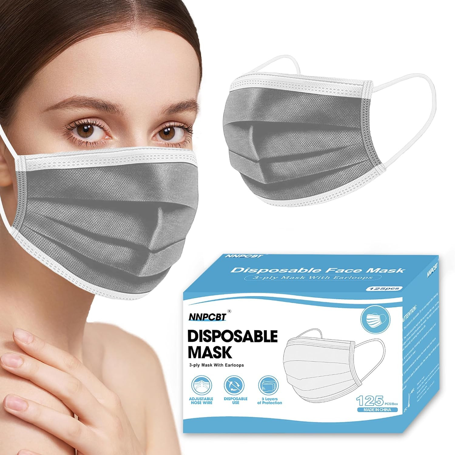 NNPCBT 100PCS 3 Ply Black Disposable Face Mask Filter Protection Face Masks