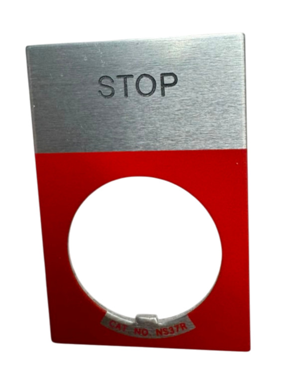 Eaton E22NS34 Red Stop Legend Plate 22.5mm Hole, NS37R **Free Shipping**