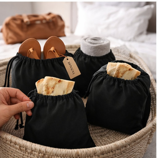 Cotton Single Drawstring Reusable Storage Black Cotton Muslin Gift Bags