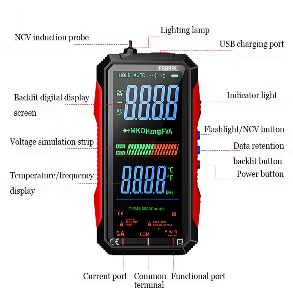 FS899S For Rechargeable Digital Multimeter with Voice Broadcast and Flashlight