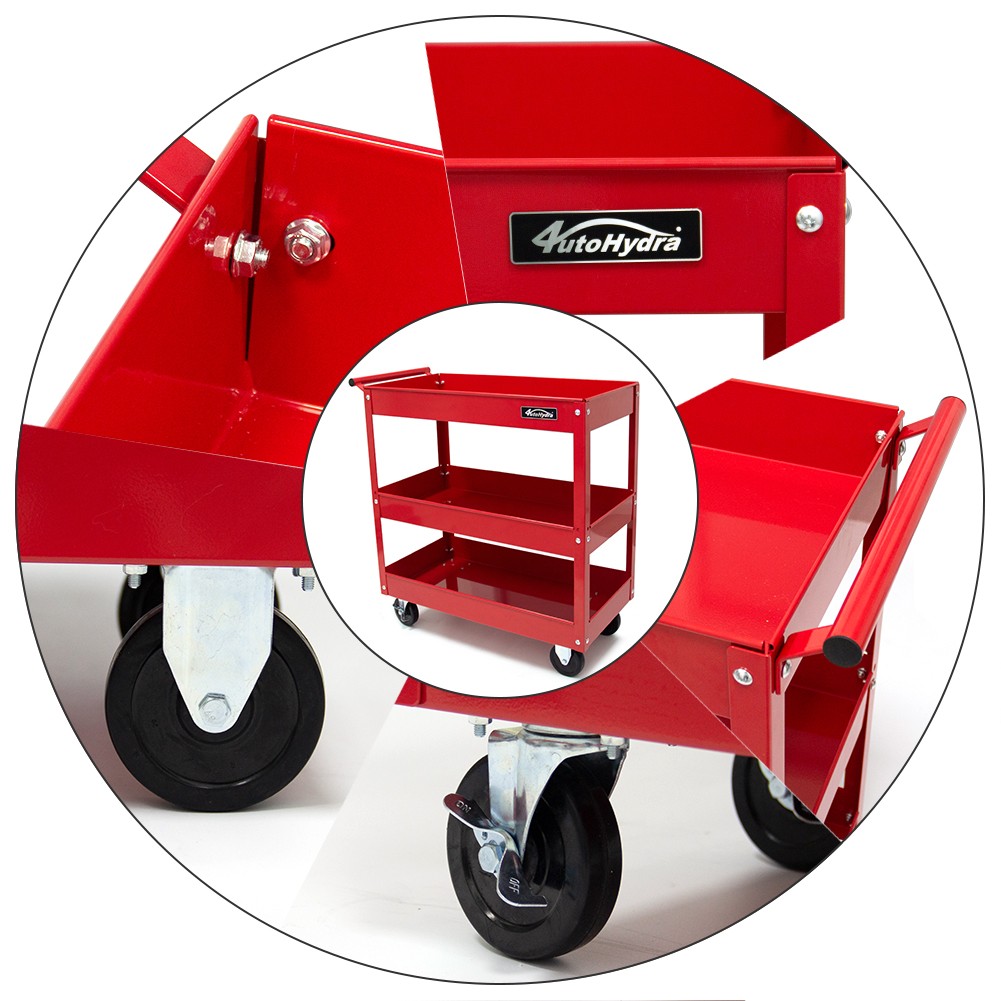 400LBS Steel 3-Shelf Rolling Multipurpose Service Tool Cart for Garage Home
