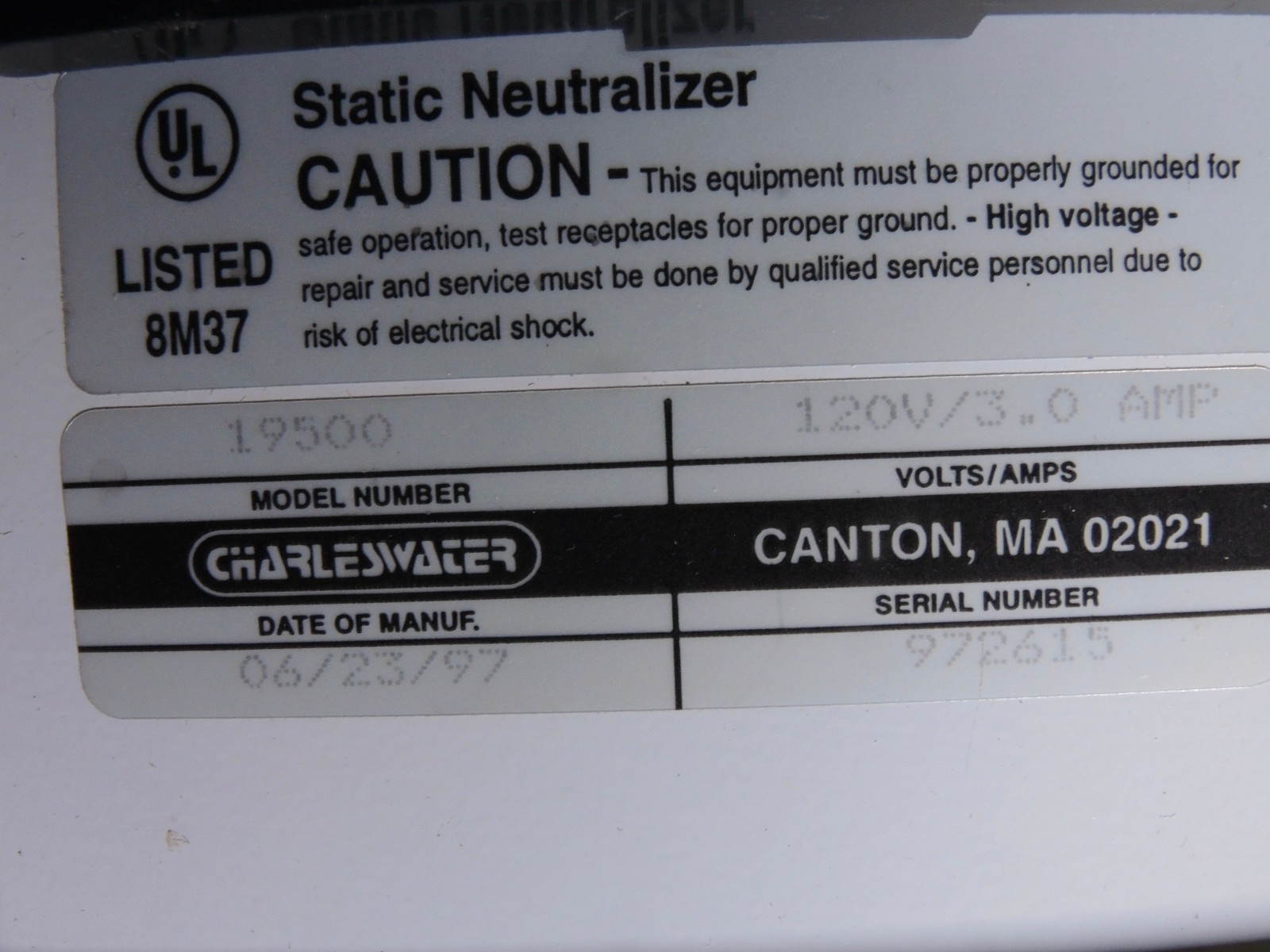 NASA! Charles Water Benchtop ESD Static Neutralizer Auto-Set Ion Pump Ionizer