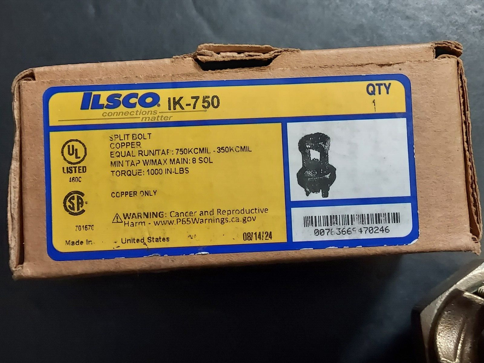 ILSCO, SPLIT-BOLT, IK-750, 750KCMIL, COPPER, 2000 VOLTS