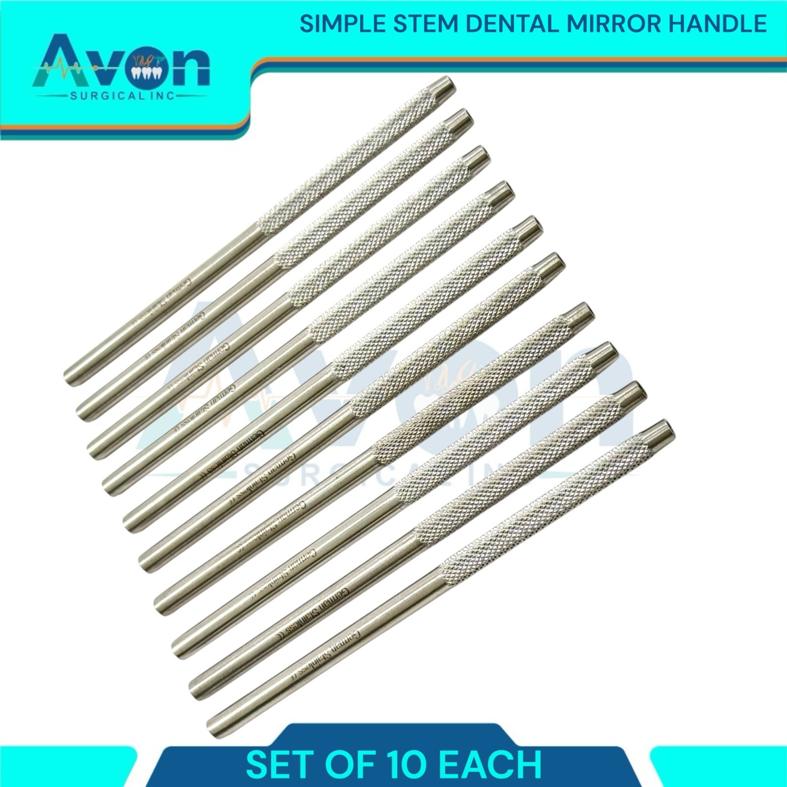 10pc Lot – Dental Oral Mouth Mirrors – Simple Stem – Knurled, for #4 & #5 Mirror