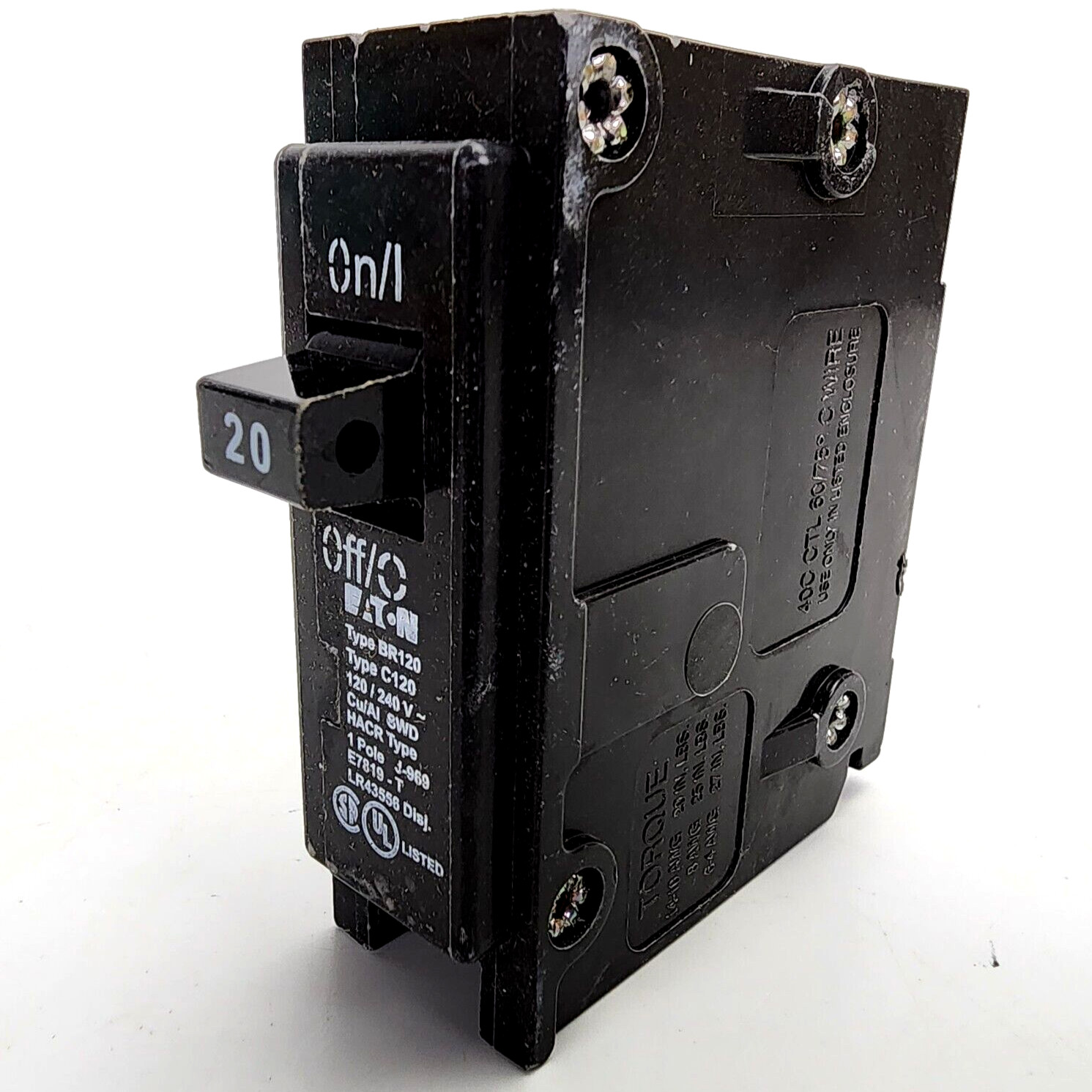 Eaton Cutler Hammer Circuit Breaker 1 Pole 20A 120 240V BR120 C120 Type Black