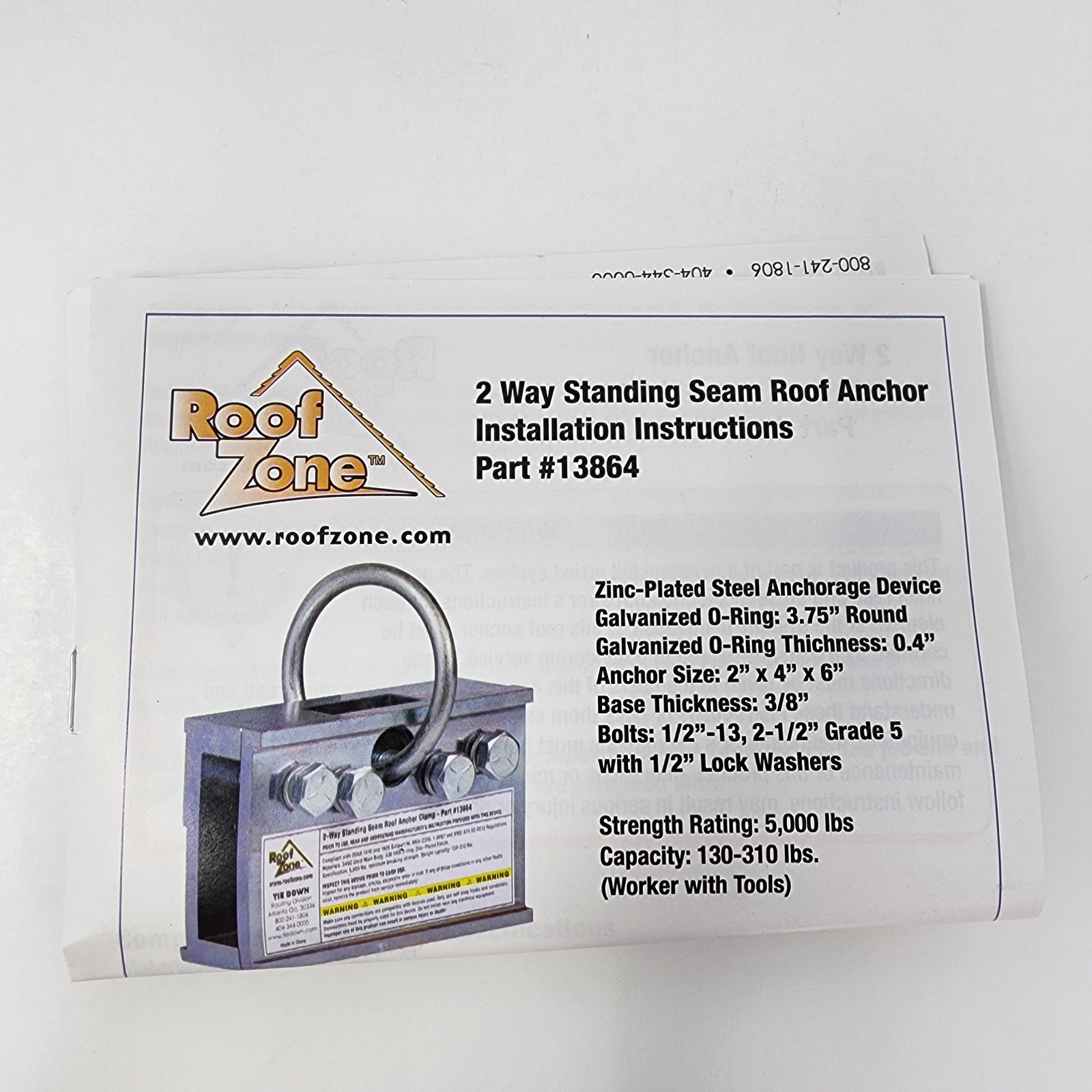 Roof Zone 2-Way Standing Seam Roof Anchor Clamp Tie Down 13864, 5000 lb Capacity