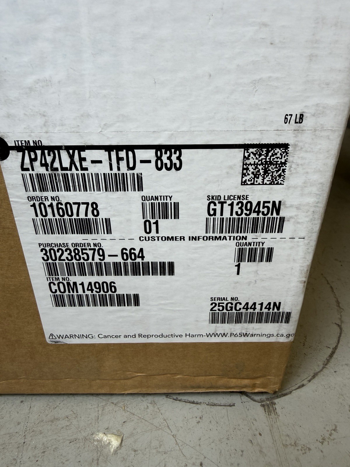 ZP42LXE-TFD-833 3.5 TON R410A 460V 3PH ZP42LXE-TFD-800 ZP42K6E-TFD ZP42K5E-TFD