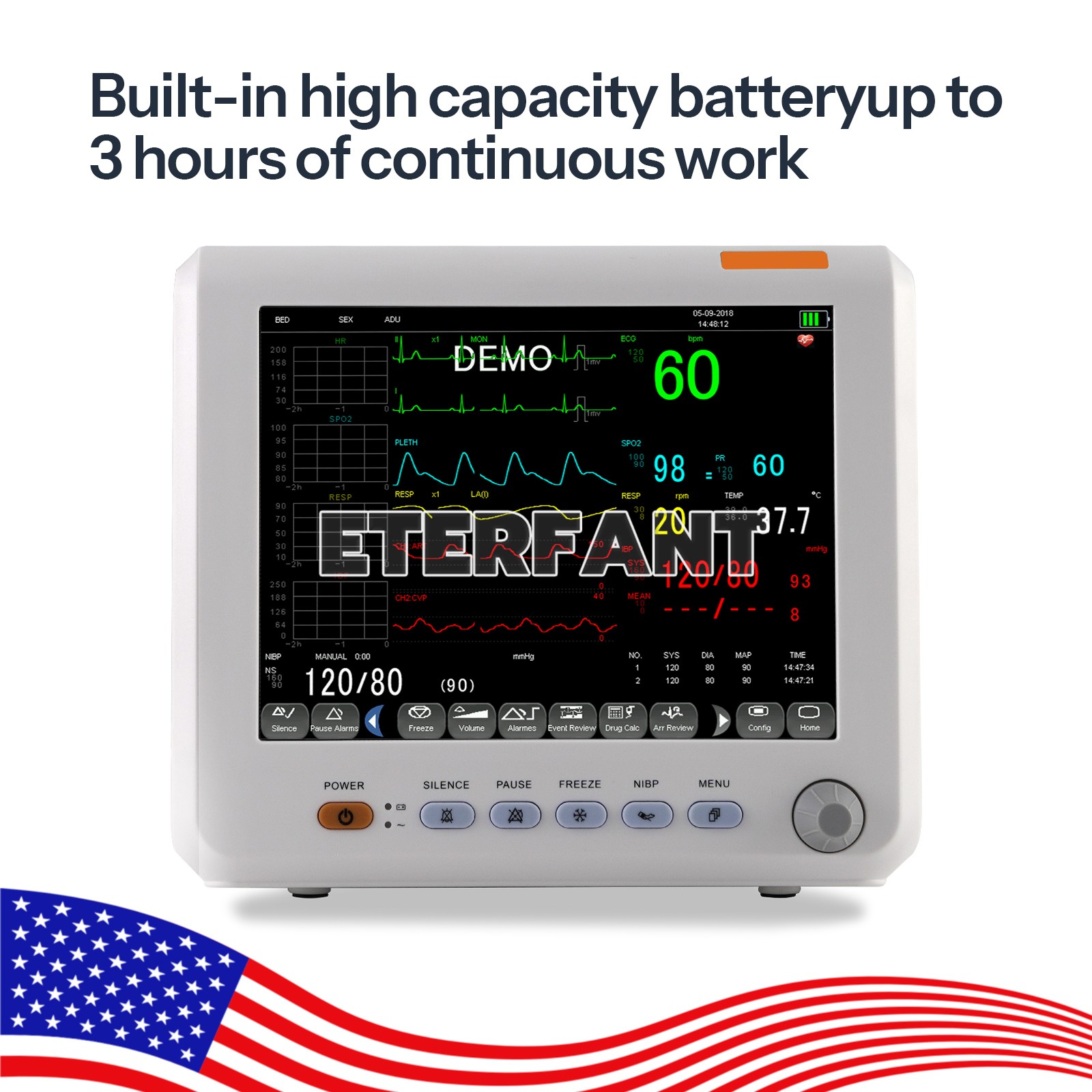 8/12/15» Multi-parameter Patient Monitor Vital Sign ECG NIBP RESP TEMP SPO2 PR