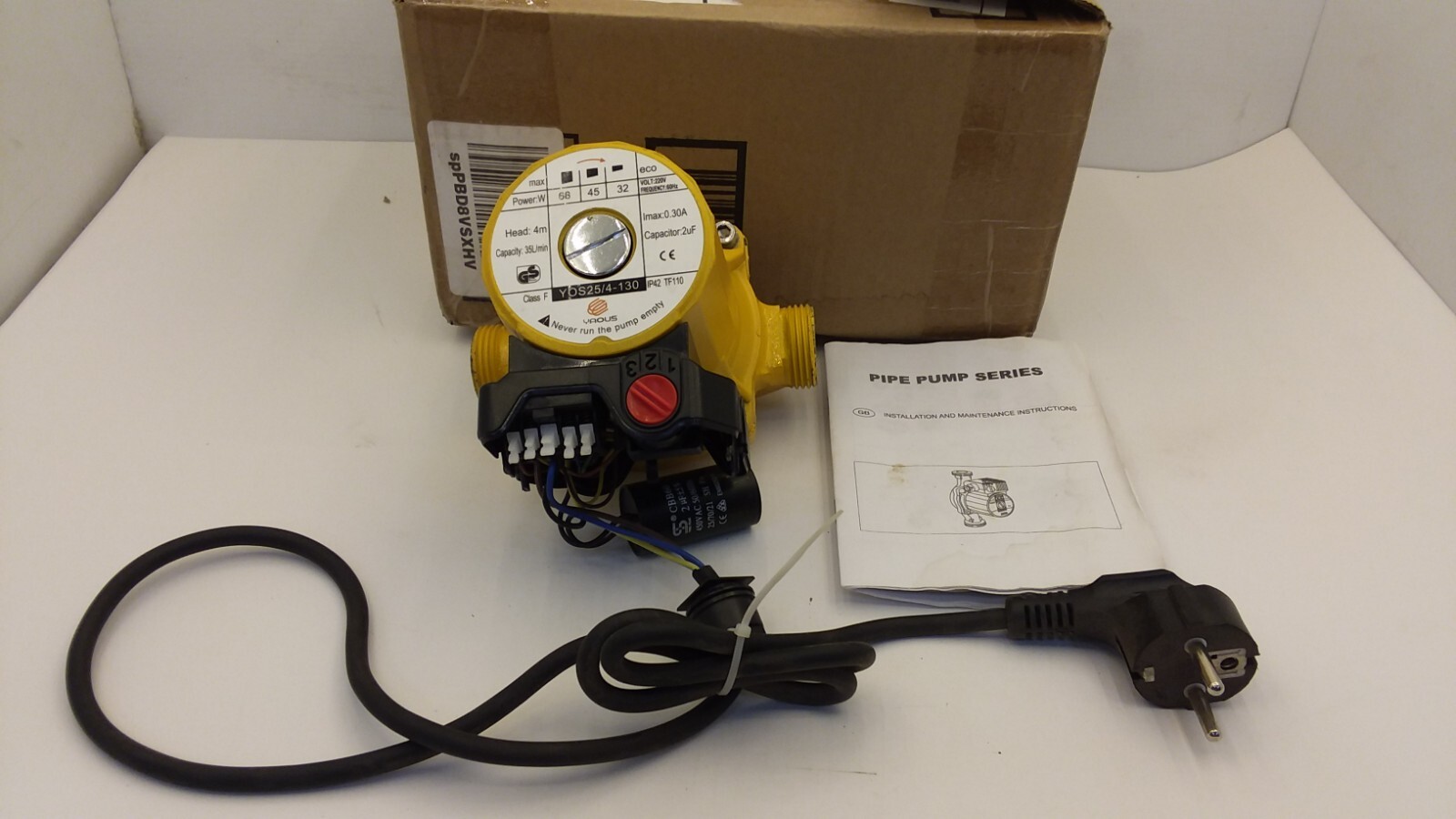 YAOUS YOS25/4-130 CIRCULATION PUMP 9GPM 68W 220V -10°C/14°F TO 50°C/122°F NIB