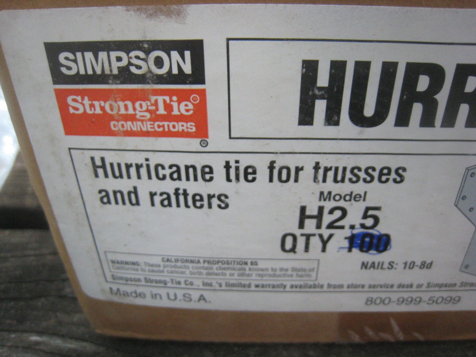 20 Simpson H2.5A Hurricane Tie Strap Rafter Joist Connector WITH 200 Joist NAIL