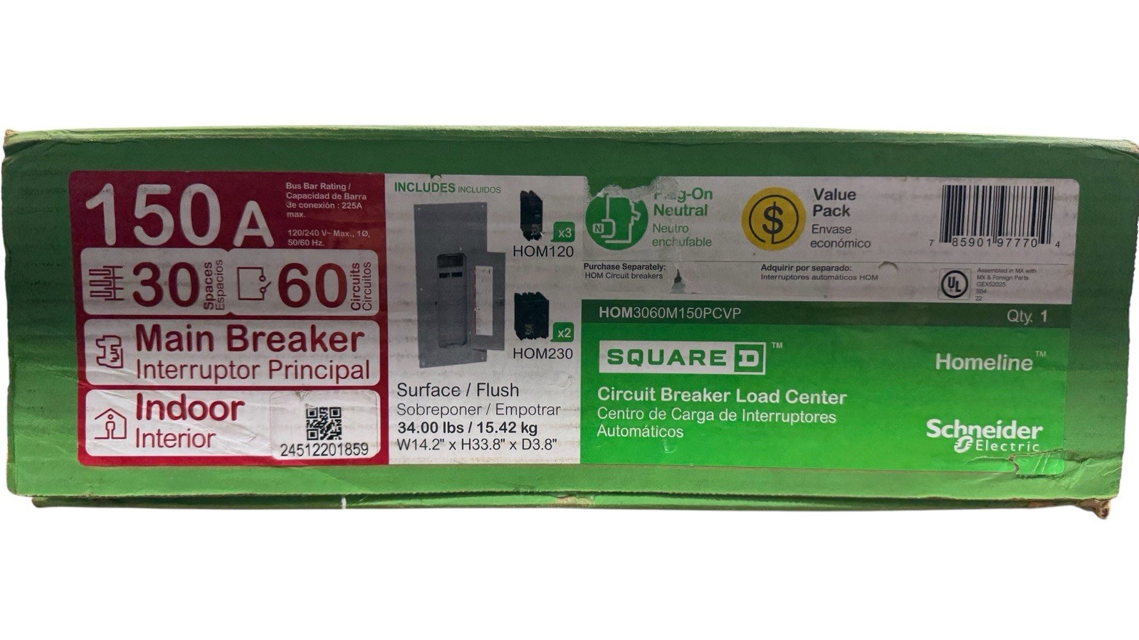SquareD Homeline 150 Amp 30-Space 60-Circuit Indoor Main Breaker Plug-On Neutral