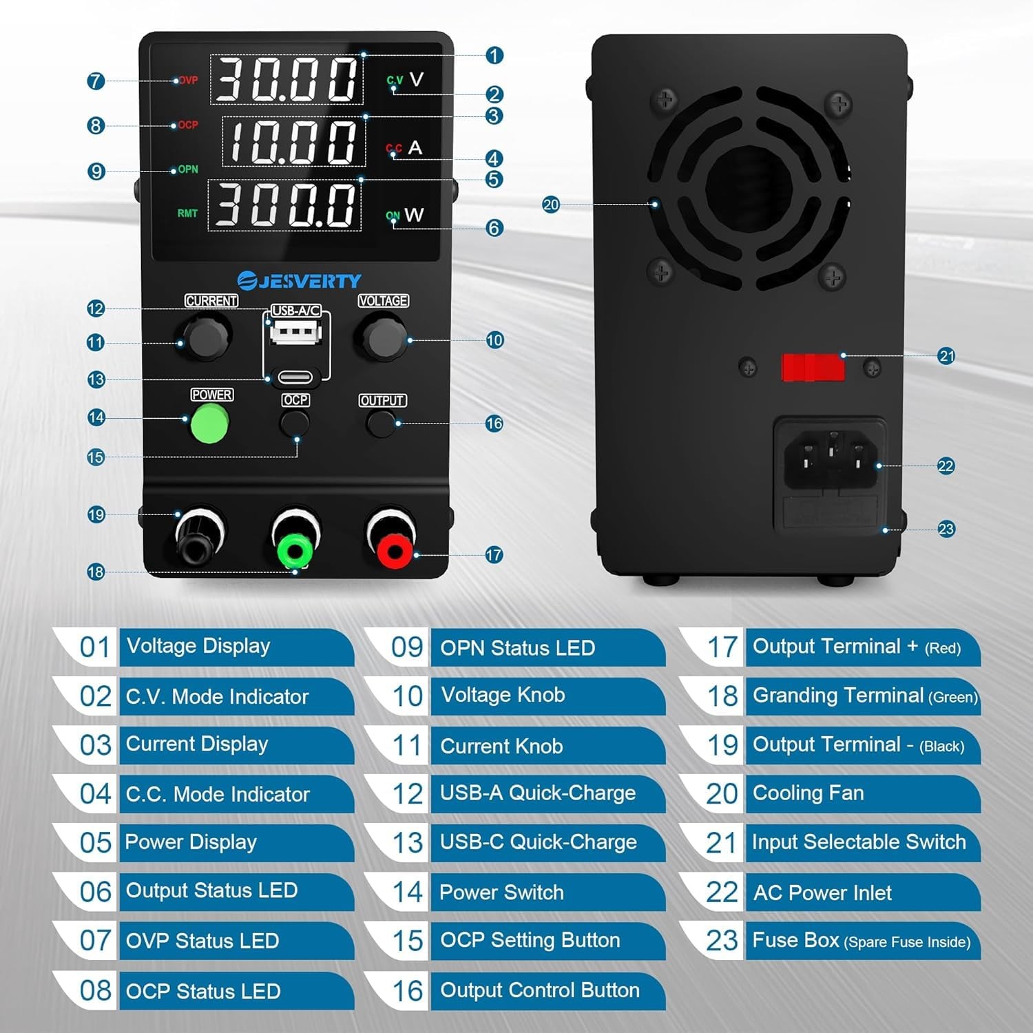 Jesverty DC Power Supply Variable, 0-32V 0-10A Adjustable Switching DC Regula…
