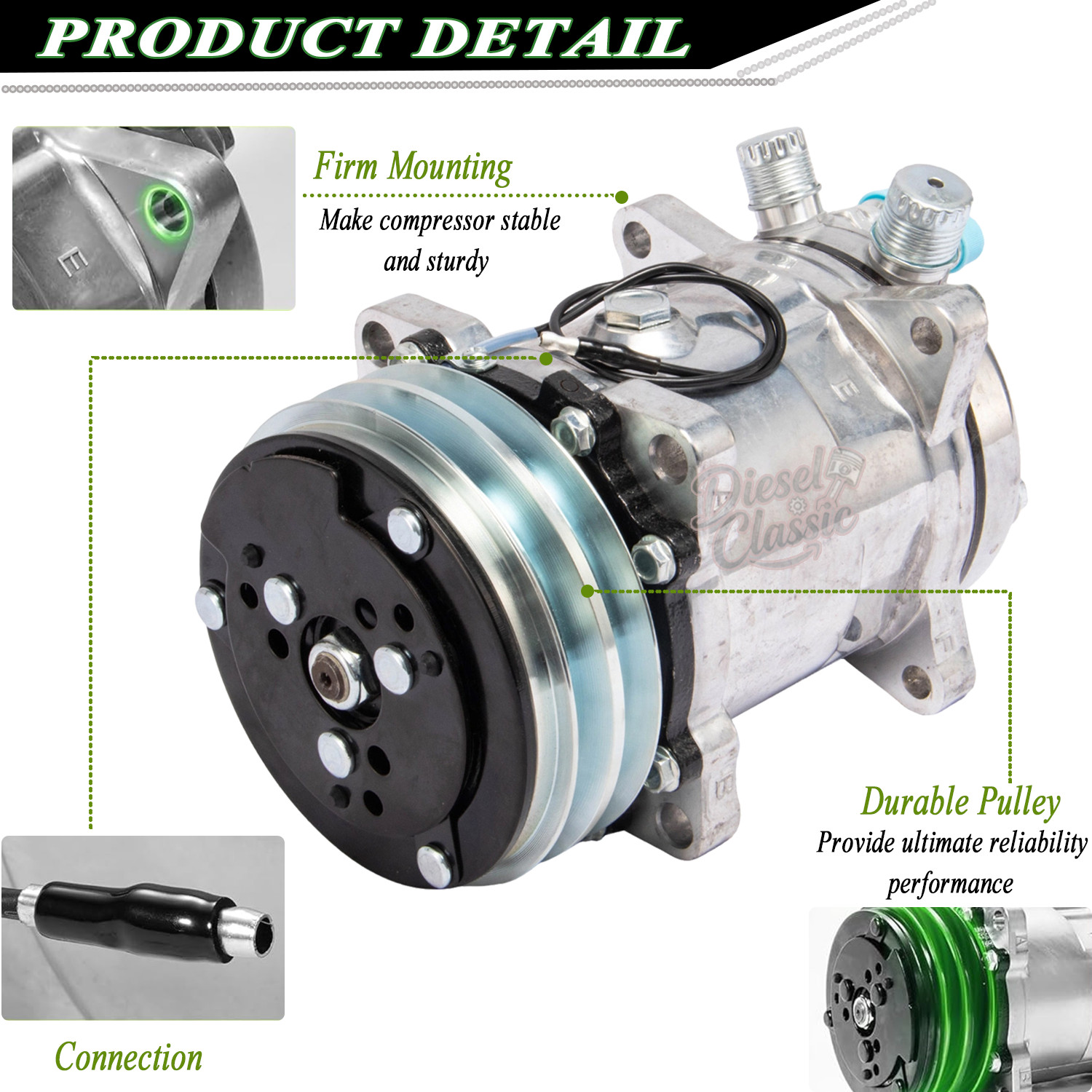 A/C Compressor Sanden 508 Style FOR Chevy Ford GM Hot Rod with V-Belt Pulley US