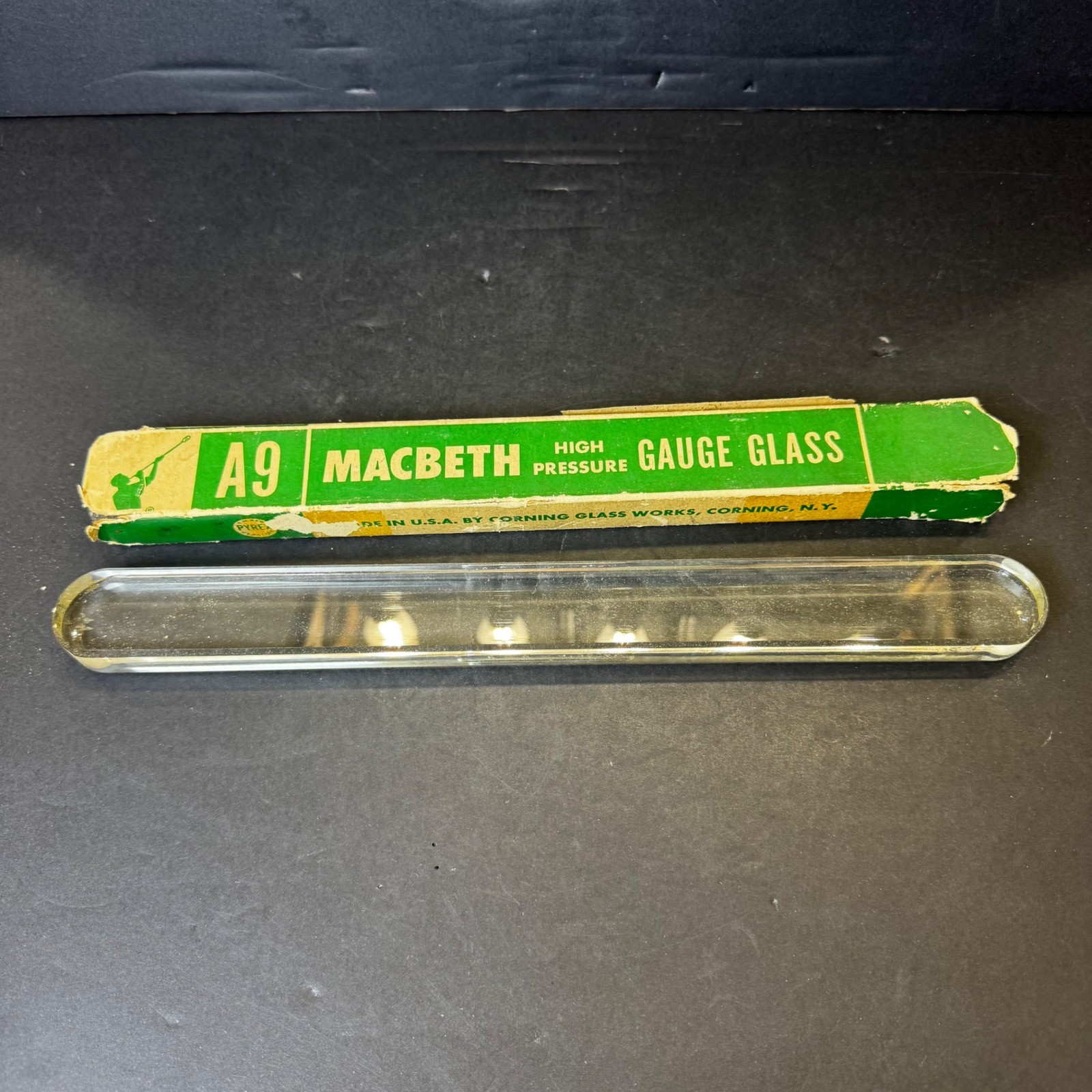 Vintage Macbeth High Pressure Gauge Glass A9 Corning Pyrex Reliance Gauge Column