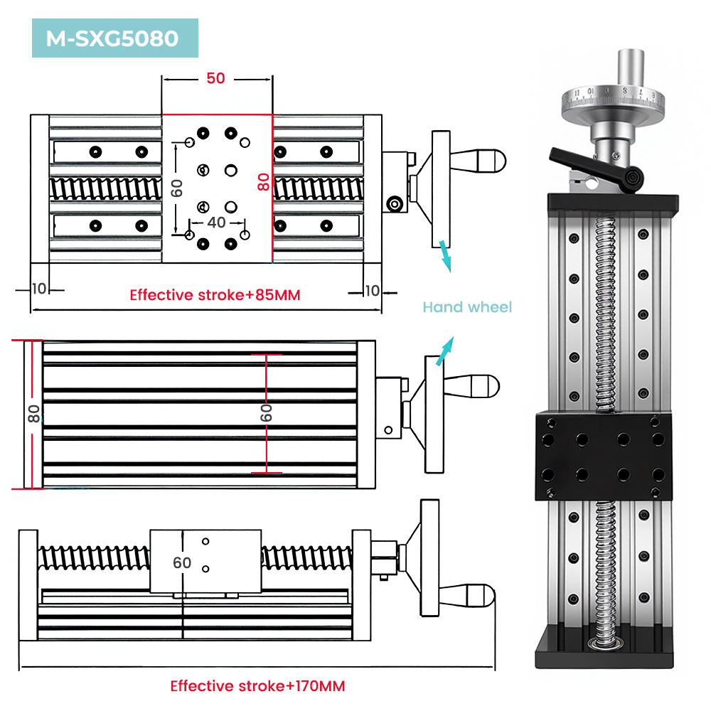 DIY CNC XYZ Axis Manual Linear Rail Stage Slide Table Handwheel for Mill/Router
