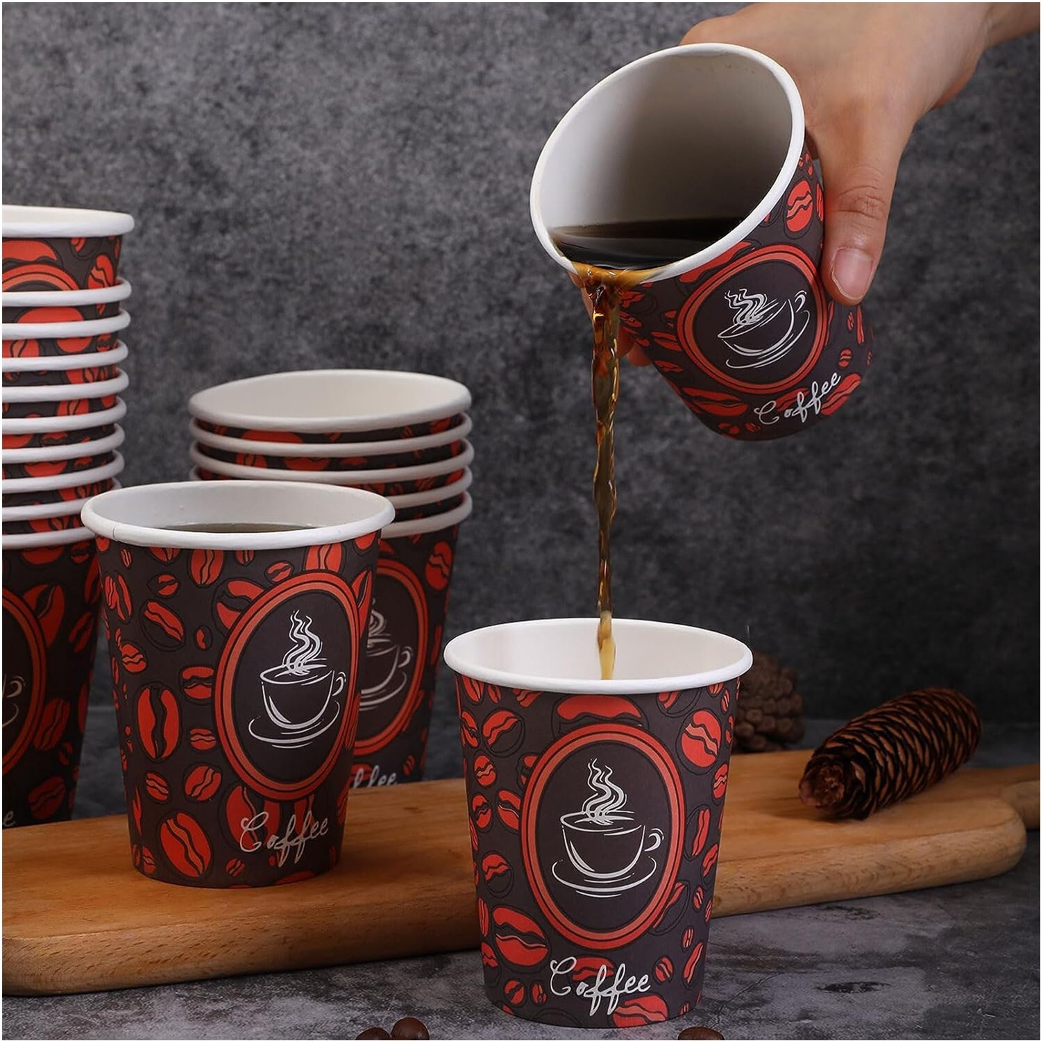 8oz Disposable Paper Cups Coffee Bean Design for Cold/Hot Drinking 50-1000 Pack