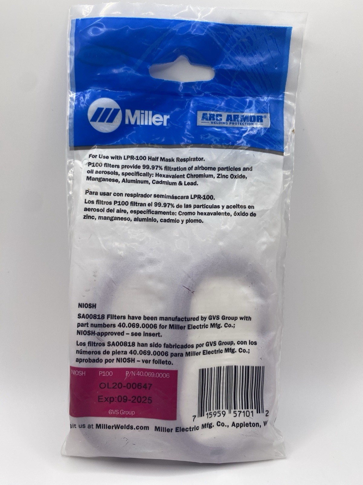 Miller P100 Replacement Filter for LPR-100 – SA00818 (2 Pack)