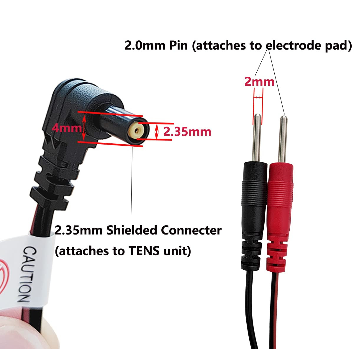 2 Pack Replacement Electrode Lead Wires: Connect Cables Pin 2mm for TENS Machine