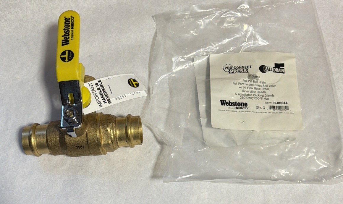 H80614W PRESS PRO- CONNECT BRASS VALVE 250 CWP/ 250°F MAX WEBSTONE NIBCO