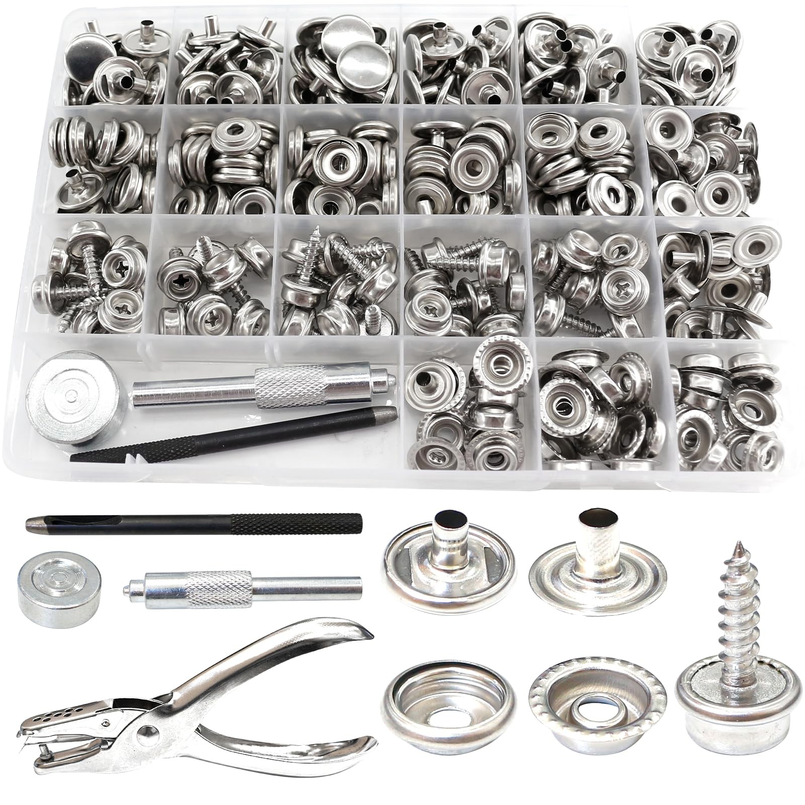 324Pcs Canvas Snap Kit Stainless Steel Screw Snaps with Setting Tool Marine Grad