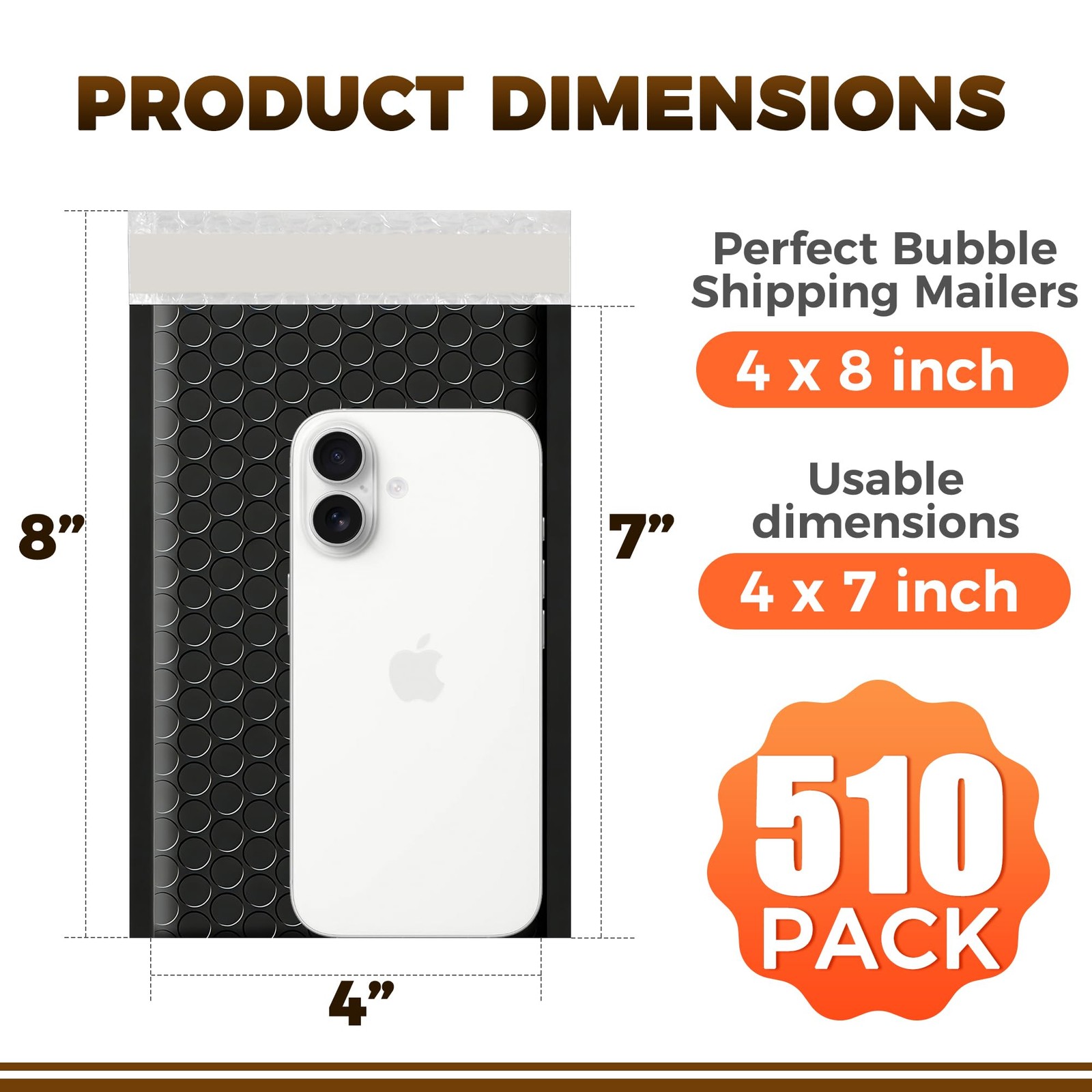 510-Pack Bubble Mailer 4” x 8” – Self-Sealing 4×8 inches, Black – 510 Pack