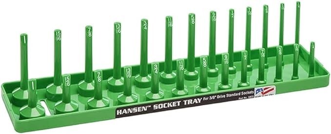 Hansen 6pc Socket Organizer Tray Rack Holder Metric SAE 1/4″ 3/8″ 1/2″ Green