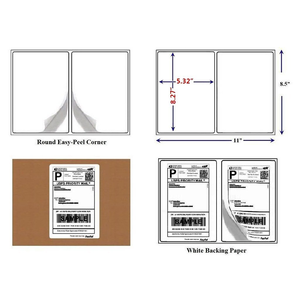 1000 Round Corner Half Sheet Shipping Labels 8.5×5.5 For Laser Inkjet Printer