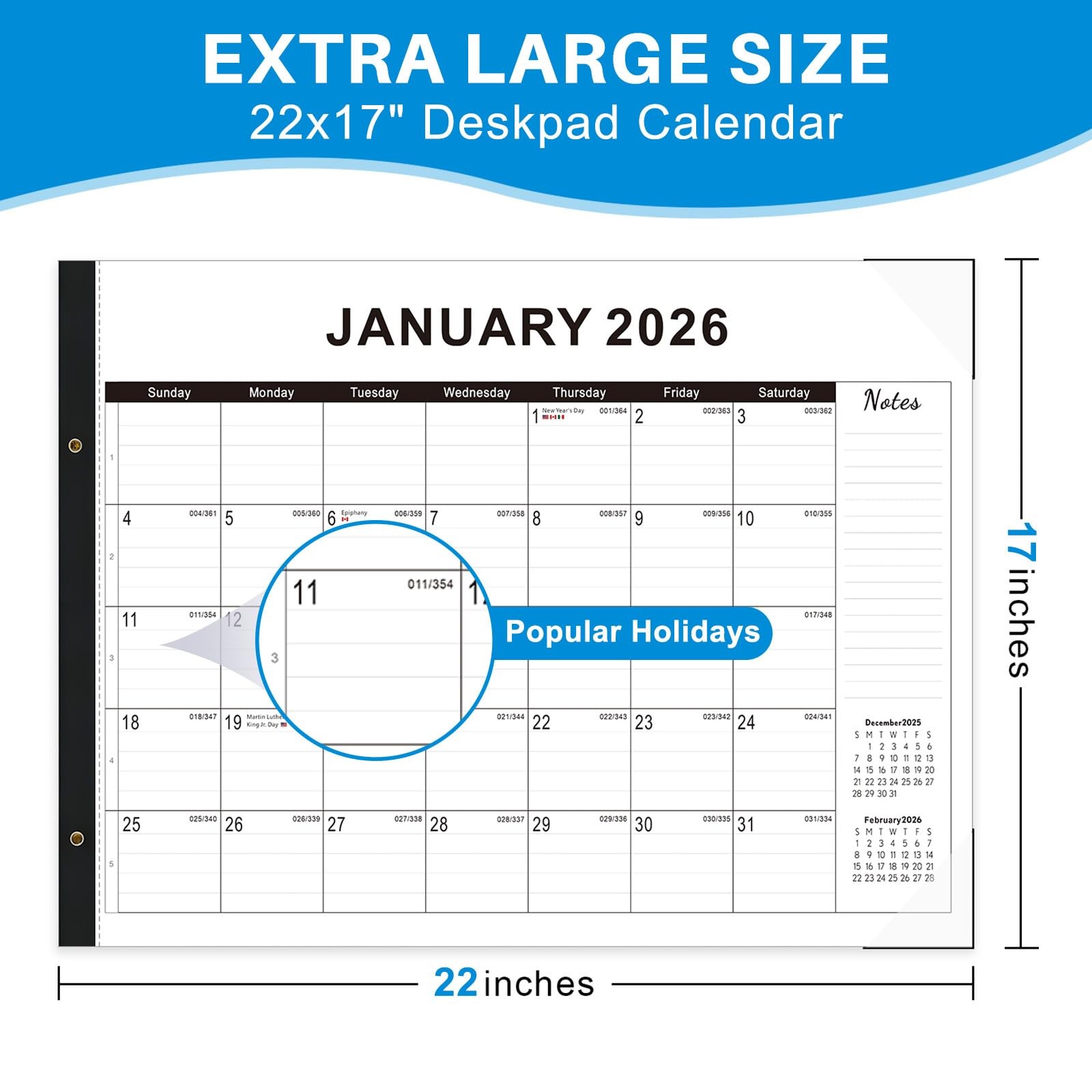 Desk calendar 2026-2027 22″x17″ paper(04/2026-10/2027) – 22″W x 17″H, Black