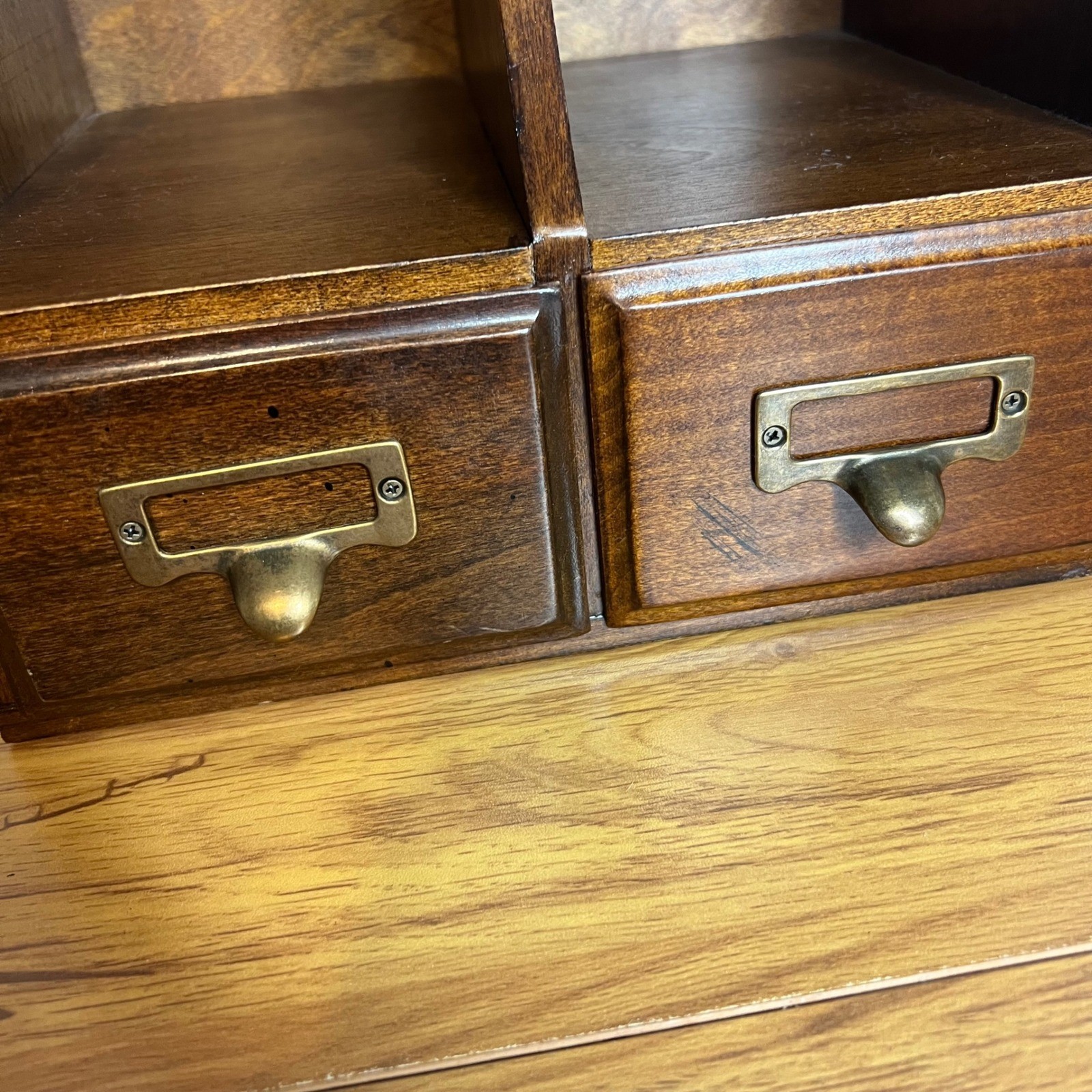 Vintage 2 Drawer Desktop Organizer w/ File Drawers Wooden Library Rustic 10.25″