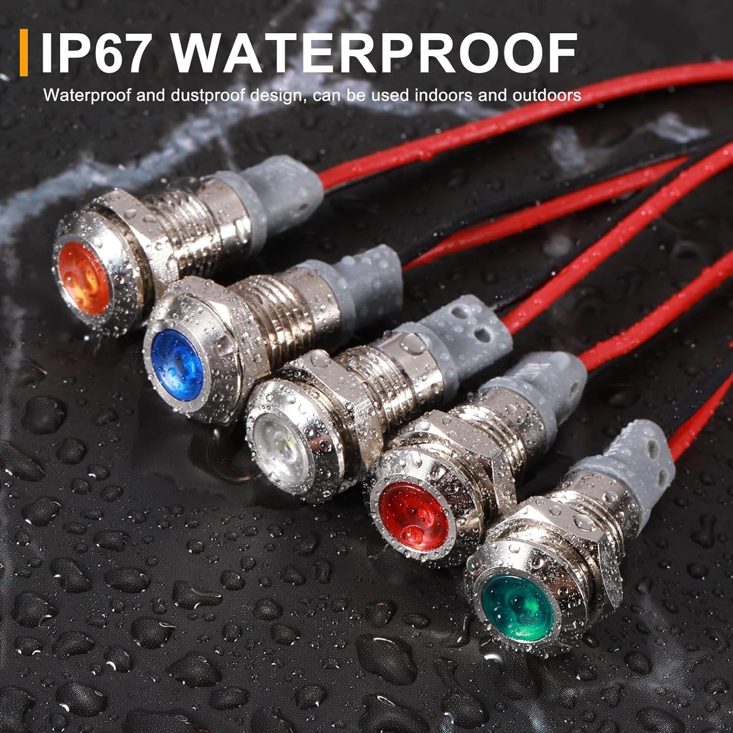 5 Pcs 8mm Nickel-Plated LED Indicator Light with 150mm Cable for 110V-220V