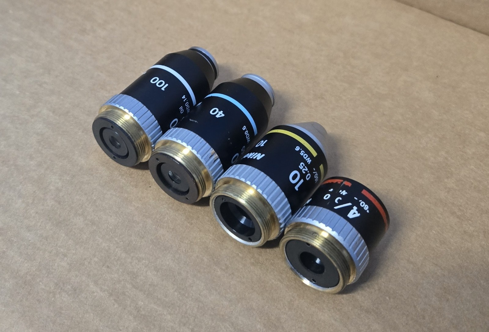 Nikon microscope Lens Objectives 4X / 10X / 40X / 100X (INV01-BINY001B)