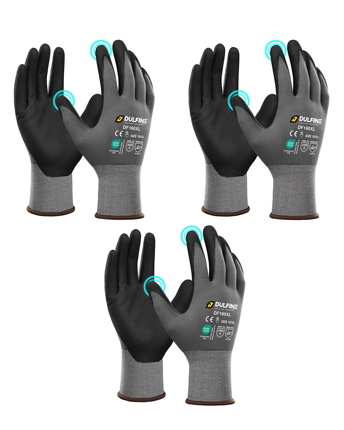 Safety Work Gloves MicroFoam Nitrile Coated-3 Pairs Pack,Seamless Knit Nylon …