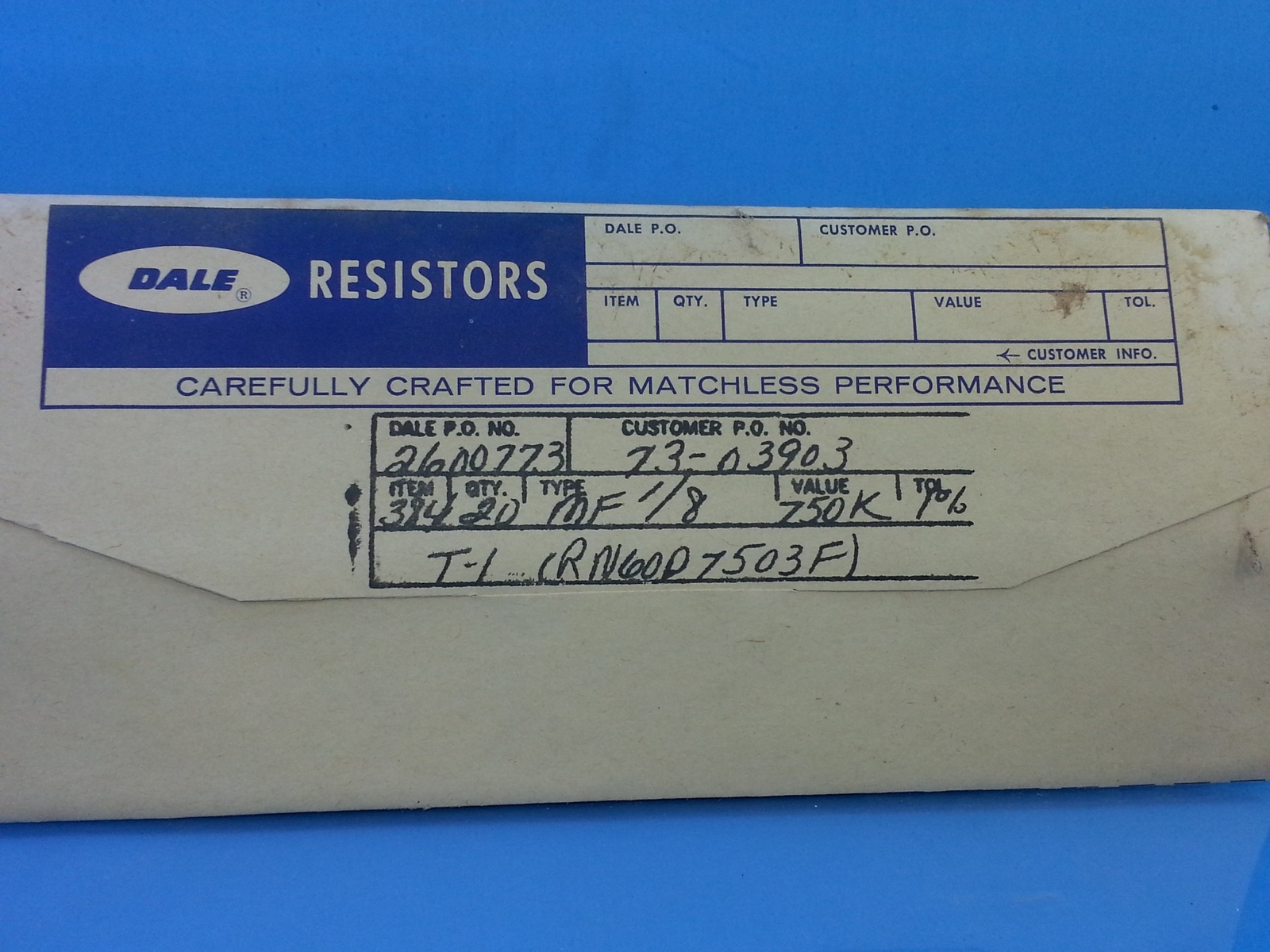 Dale 750kΩ Ohm RN65D7503F CMF Metal Film Resistor 1% MIL SPEC .5W Qty (10) NOS