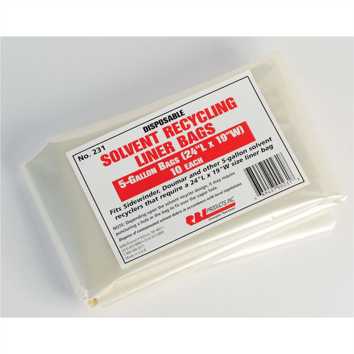 RBL Products 231 Solvent Recycling Liner Bag, 5 gal, 24 in L x 19 in W RBL.231