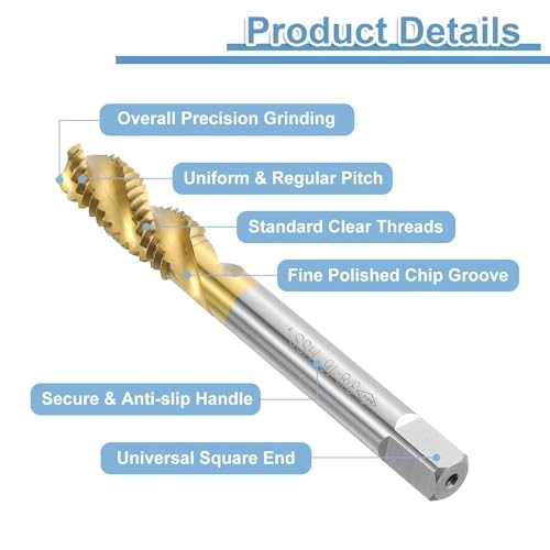 uxcell 3pc Spiral Flute Thread Taps 3/8-16 UNC Titanium Coated HSS