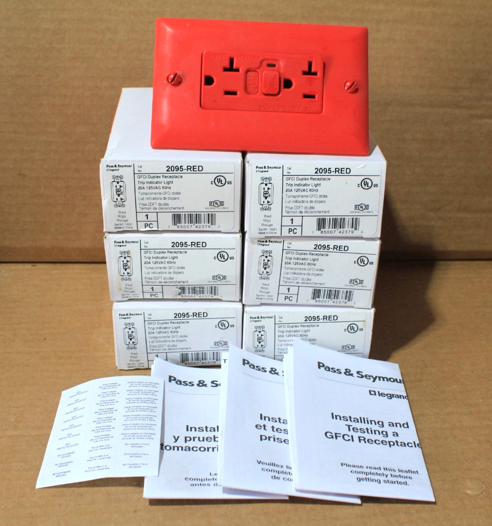 (7) Pass & Seymour 2095-RED GFCI Receptacle w/Trip indicator light 20A