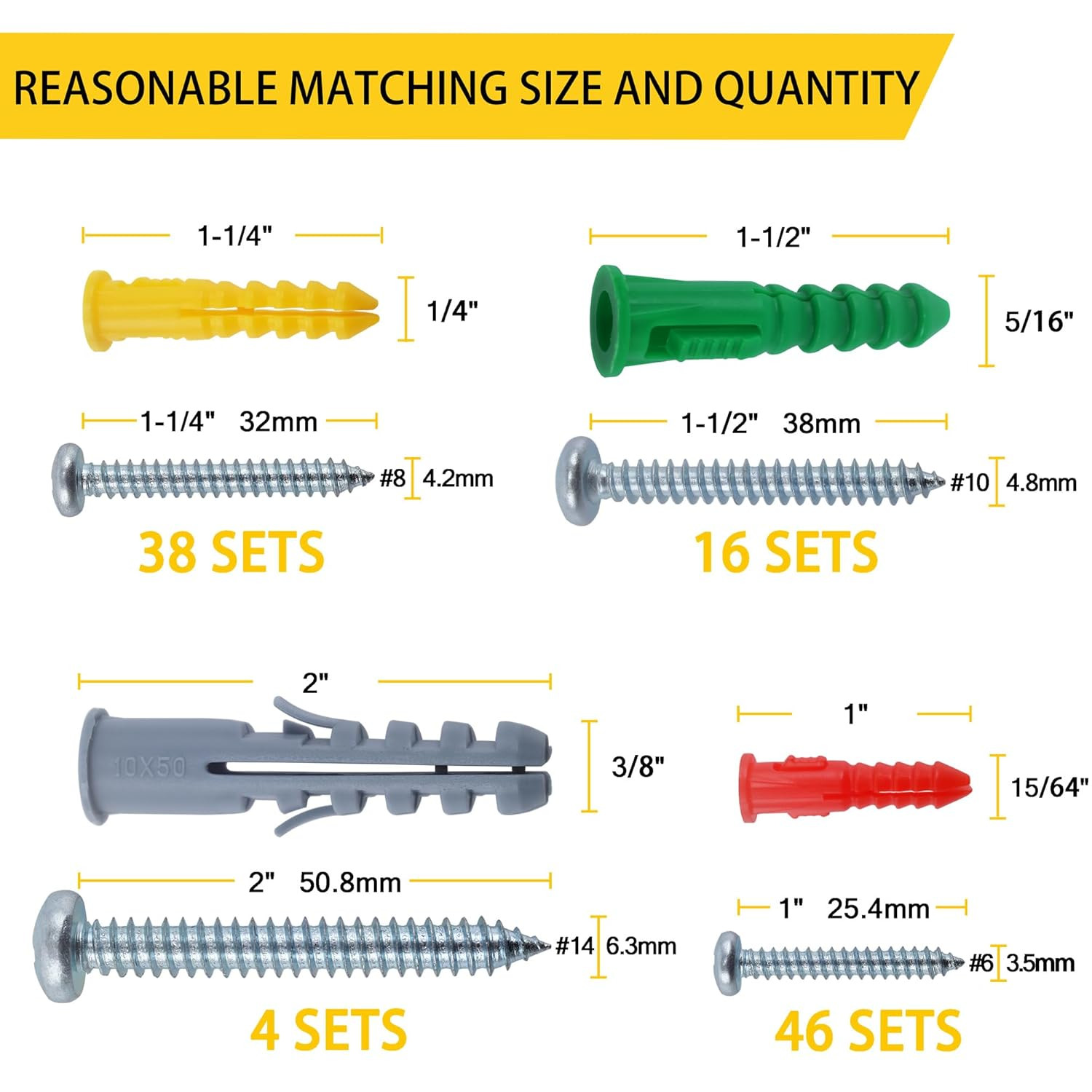 208PCS Drywall Anchors and Screws Assortment Kit, Wall Anchors and Screws Kit, 4