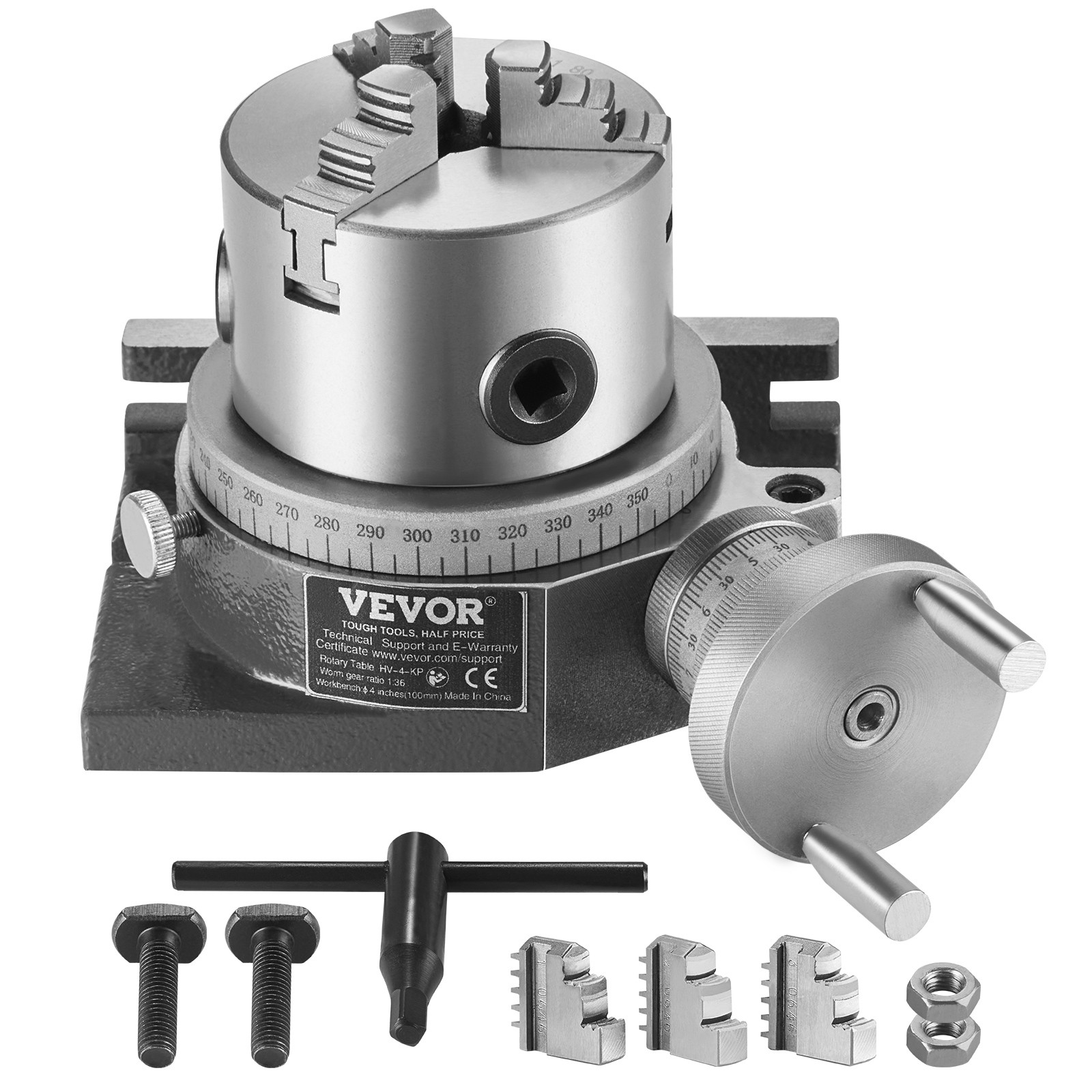 VEVOR Rotary Table for Milling Machines 4» Horizontal Vertical with 3-Jaw Chuck