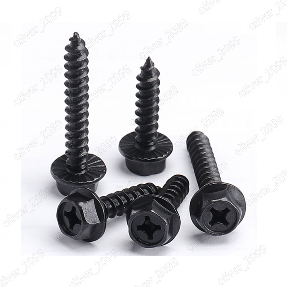 Black Steel Phillips Cross Hex Flange Head Self Tapping Screws M4 M5 M6 M8